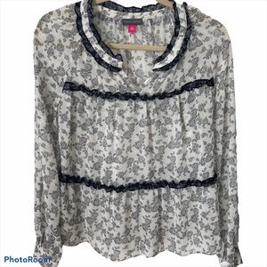 Vince Camuto Floral Blousy Top Black/White Medium